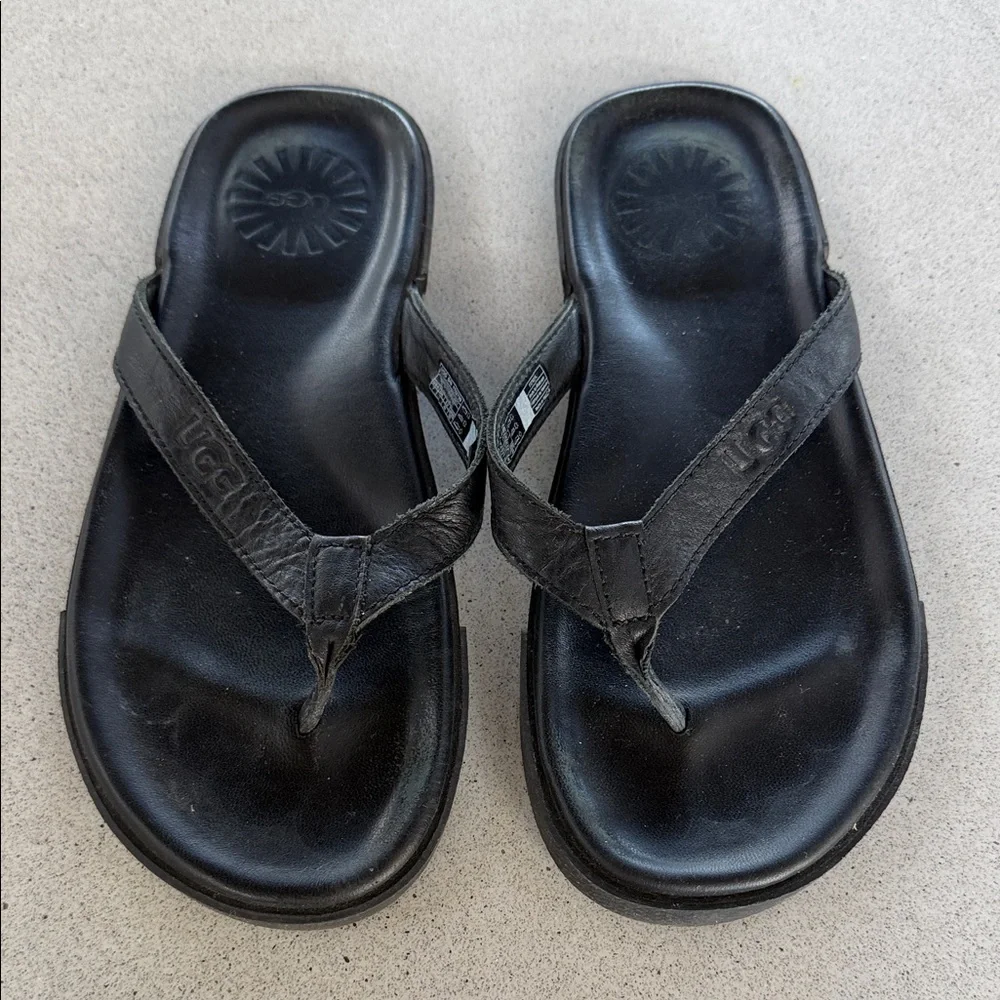 UGG Men’s Black Leather Flip Flop Sandals